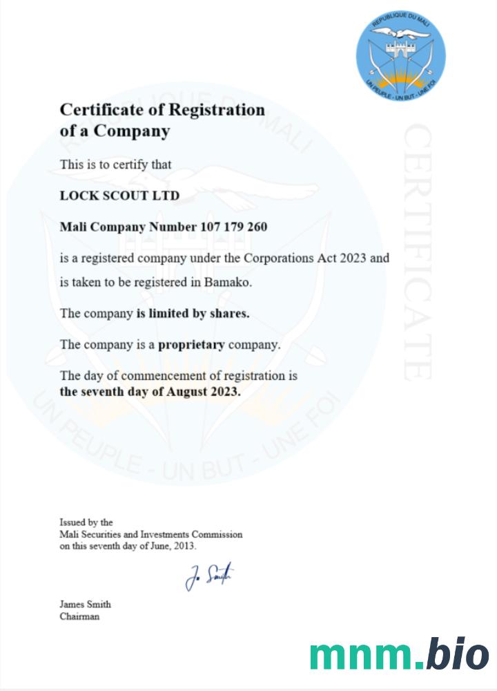Mali business registration vcertyfikat Word i szablon PDF